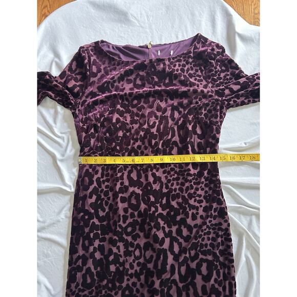 Cache Velvet Burnout Animal Print Sheath Dress Womens Size 6 Purple Whimsy - Picture 6 of 9